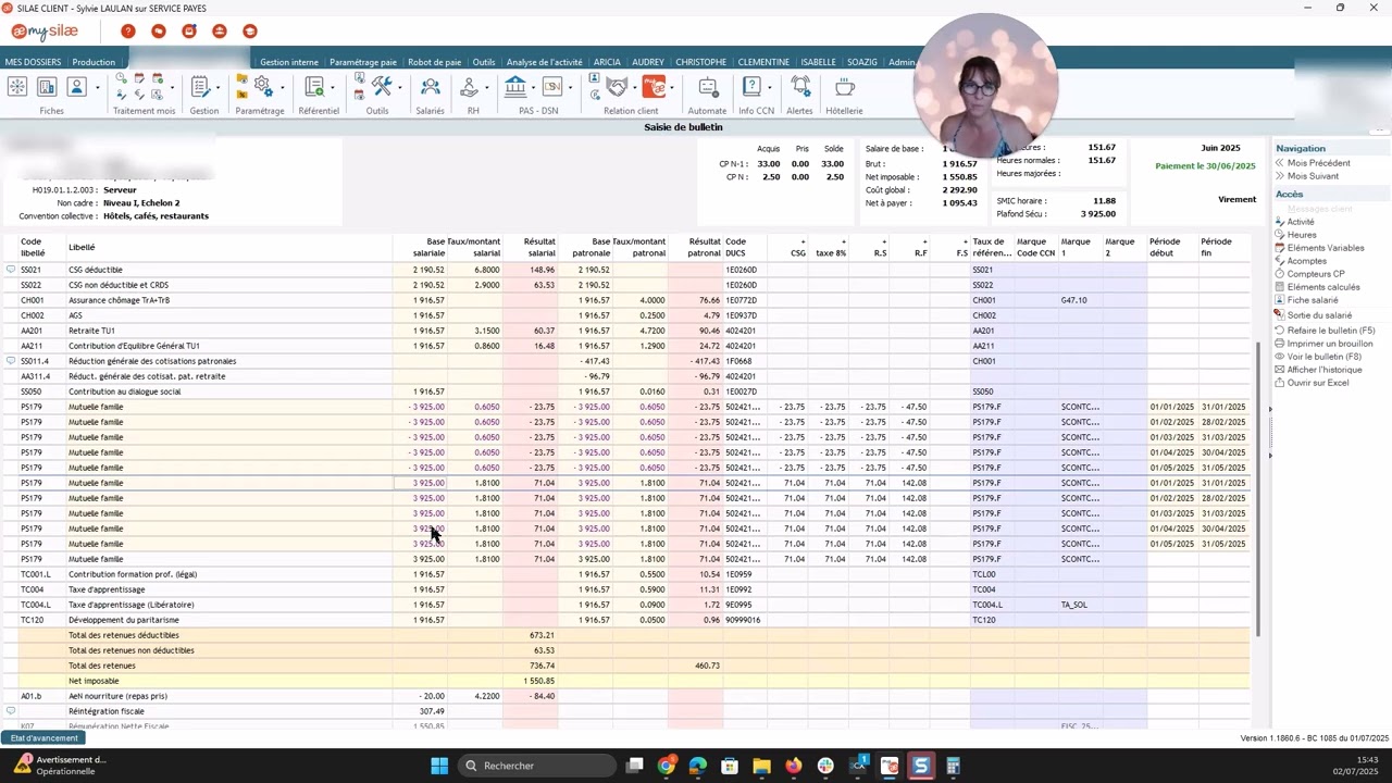 Regulariser une cotisation mutuelle sur un bulletin de salaire sur Silae